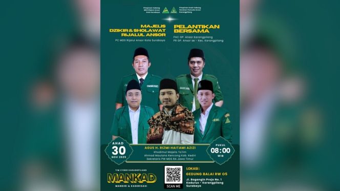 
					Majelis Dzikir & Sholawat Rijalul Ansor dan Pelantikan Bersama Ansor Karangpilang Siap Guyubkan Kader